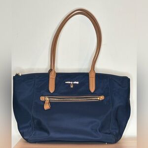 Michael Kors Blue and Tan Tote Bag with Gold Hardware